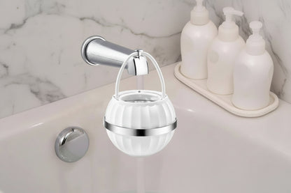 Premium bathtub water filter attached to a bathtub faucet with marble background