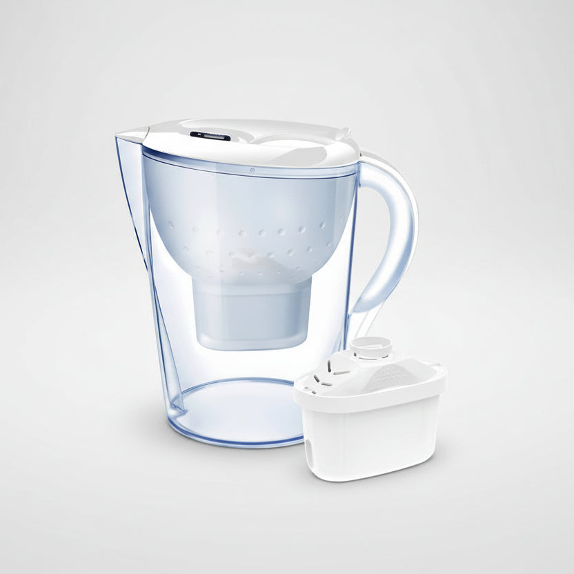 Blue Premium Kettle with Activated Carbon Filter on a studio background