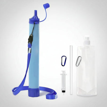 Portable Water Filter Straw with accessories on a white background