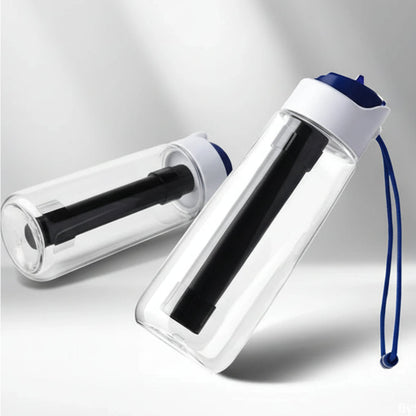 Two Premium Filter Water Bottles displayed against a studio background.